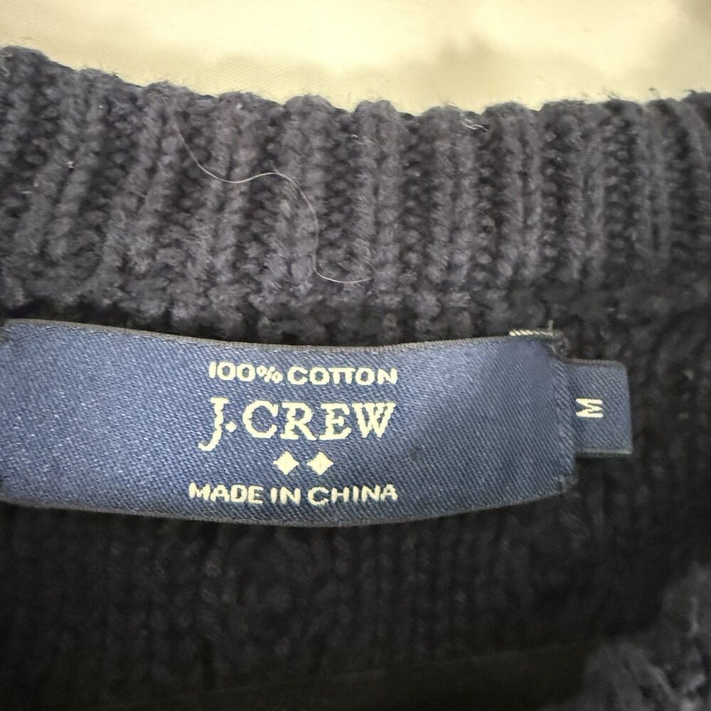 J. Crew Cable Knit Sweater Women's Medium Navy Blue Crewneck Long Sleeve Pullove - Picture 7 of 10